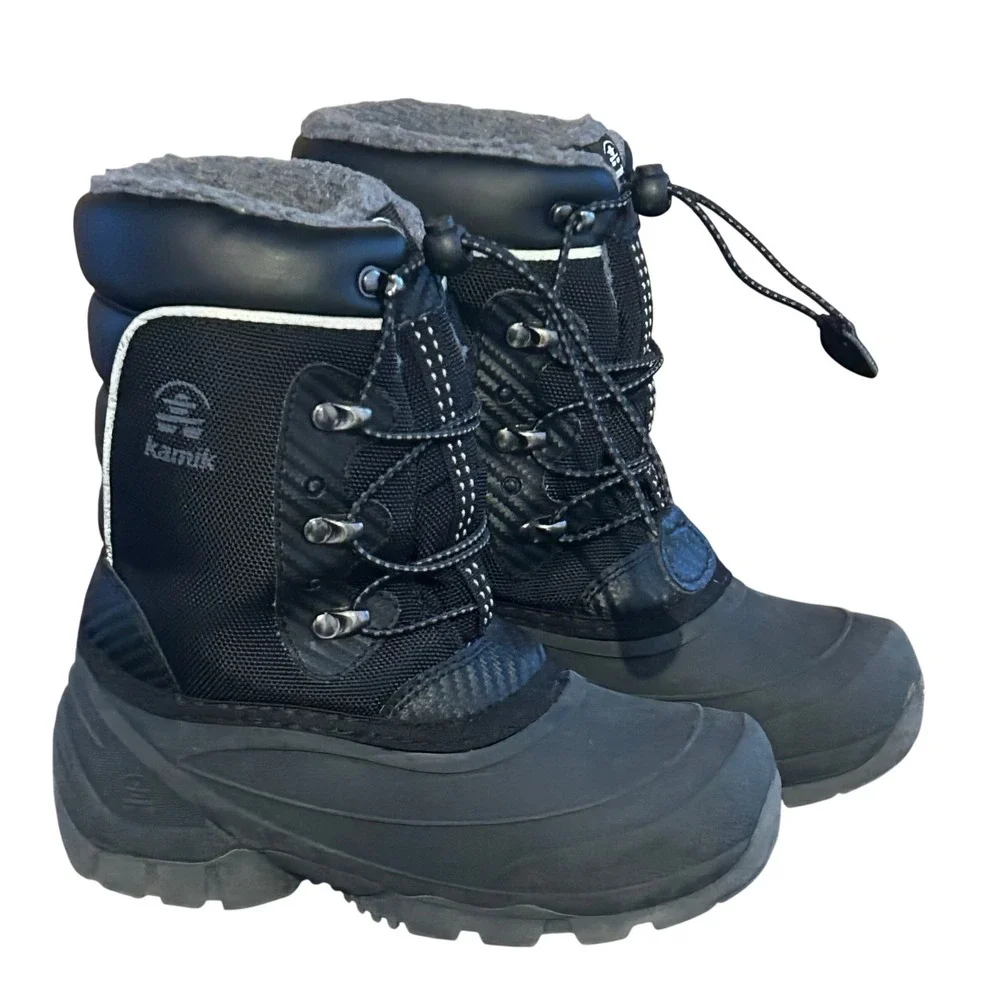 Kamik‎ Luke 3 Kids Black Waterproof Insulated Winter Snow Boots Size 1 NF4387N